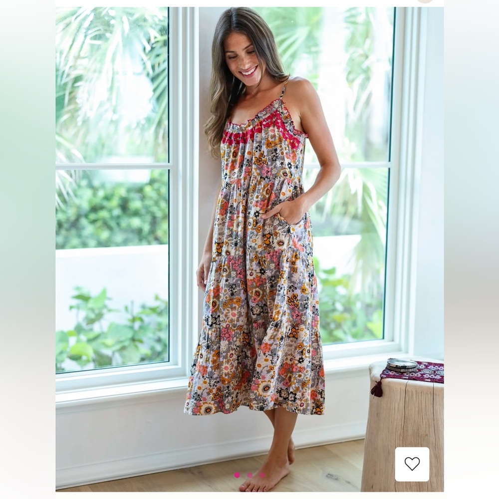 NATURAL LIFE Vibrant Floral Midi Dress - Gray and Multicolor
